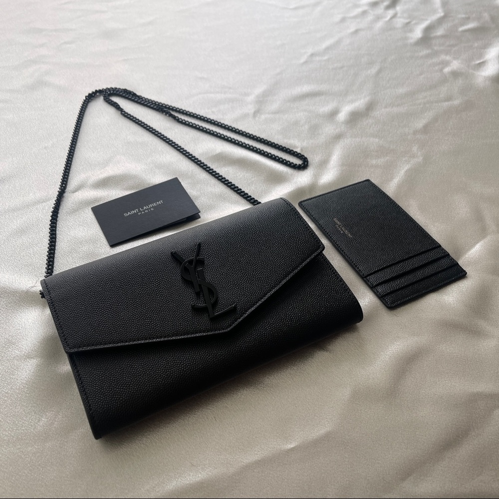 YSL SAINT LAURENT Uptown Chain Wallet in Grain De Poudre Leather